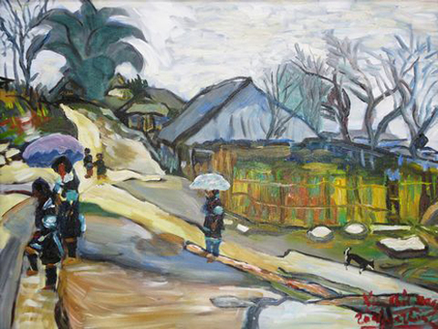 tranh sơn dầu bản làng ở Sapa