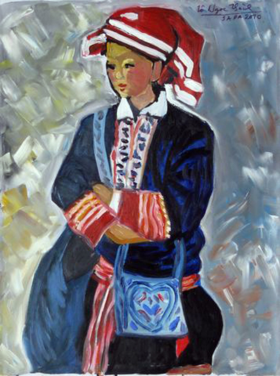 tranh thiếu nữ dân tộc Hmong ơ sapa