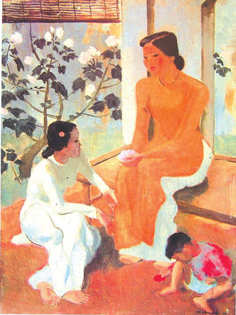 Tranh hai thiếu nữ và em bé- họa sỹ Tô Ngọc Vân