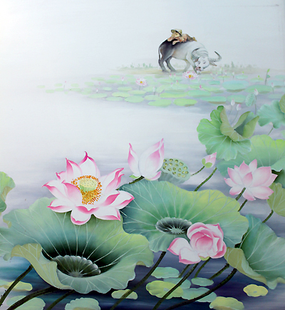 Tranh hoa sen của họa sỹ Nguyễn Thị Tâm