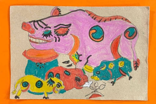 Tranh Ch&uacute; Lợn Đ&ocirc;ng Dương của họa sĩ nh&iacute;