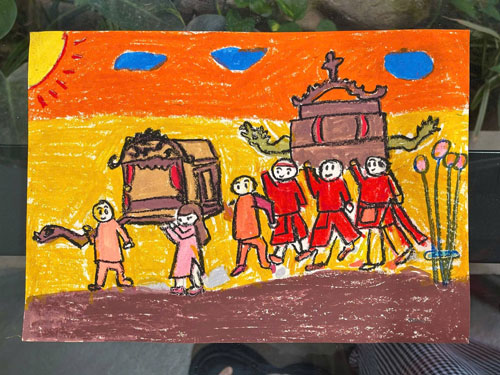 Bức tranh vẽ về chủ đề lễ hội của c&aacute;c họa sĩ nh&iacute; CLB mỹ thuật Li&ecirc;n Vũ 