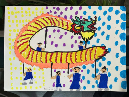 Bức tranh vẽ về chủ đề lễ hội của c&aacute;c họa sĩ nh&iacute; CLB mỹ thuật Li&ecirc;n Vũ 