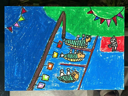 Bức tranh vẽ về chủ đề lễ hội của c&aacute;c họa sĩ nh&iacute; CLB mỹ thuật Li&ecirc;n Vũ 