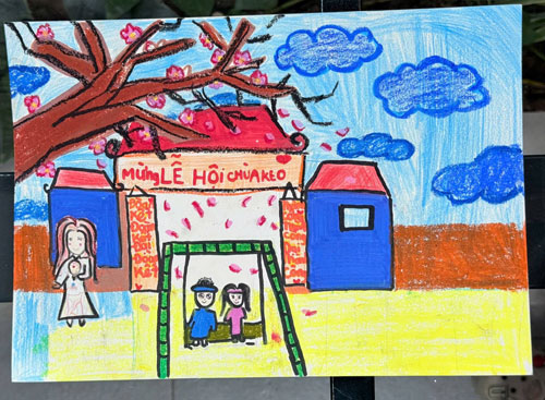 Bức tranh vẽ về chủ đề lễ hội của c&aacute;c họa sĩ nh&iacute; CLB mỹ thuật Li&ecirc;n Vũ 